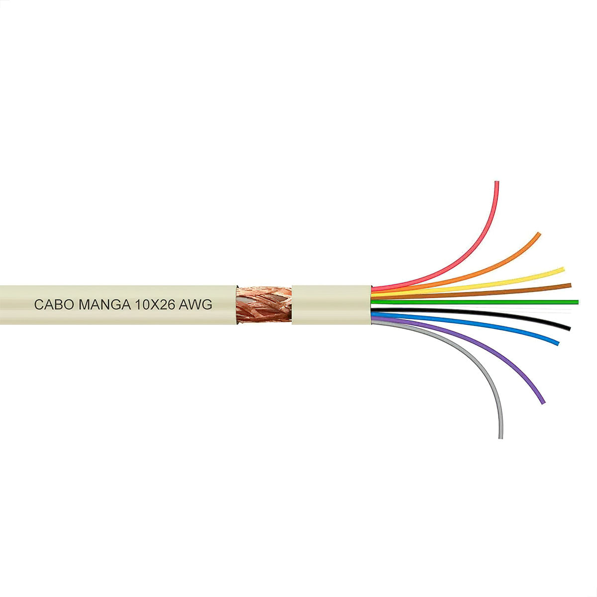 Cabo Manga 10x26 AWG - com Blindagem Bege - 30 Metros