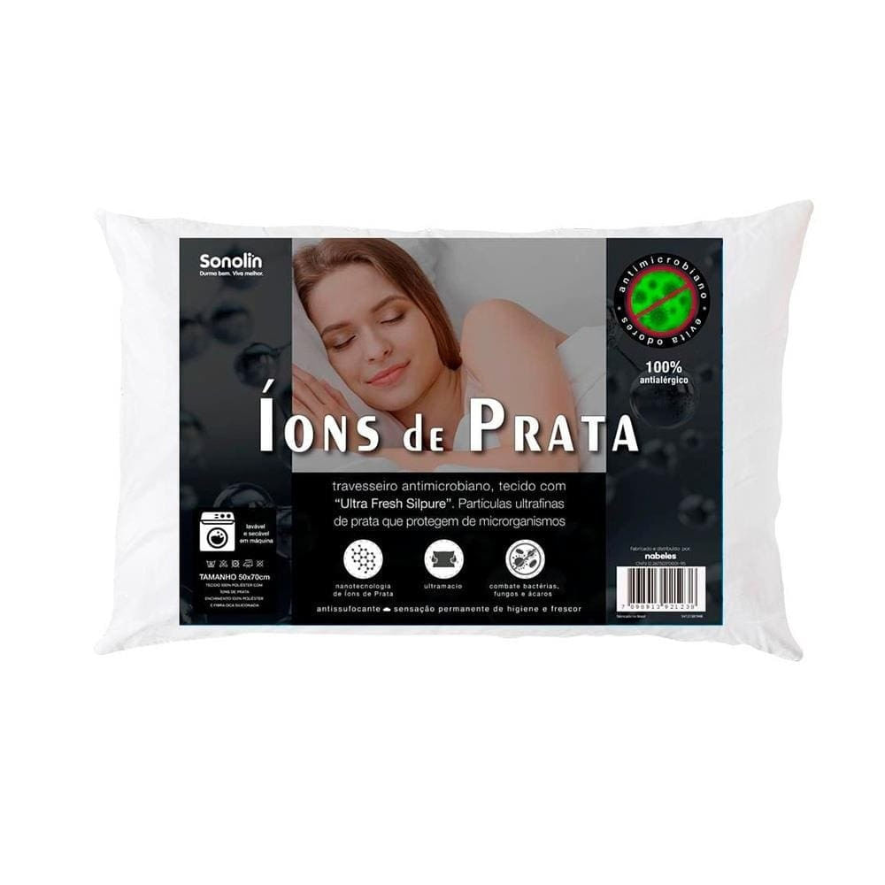 04 Travesseiros Sonolin Íons de Prata 50x70cm Branco Branco