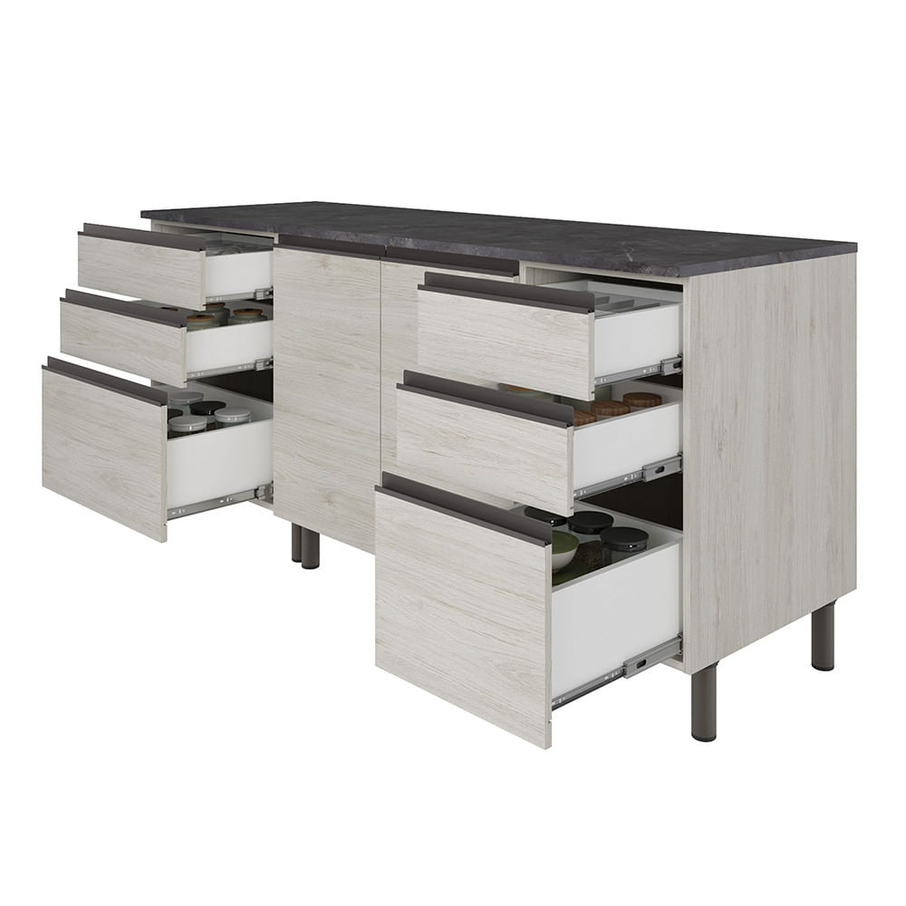 Cozinha Bartira Cristal com 7 Portas, 6 Gavetas, 4 Prateleiras e Nicho para Micro-ondas - 260cm de largura Freixo