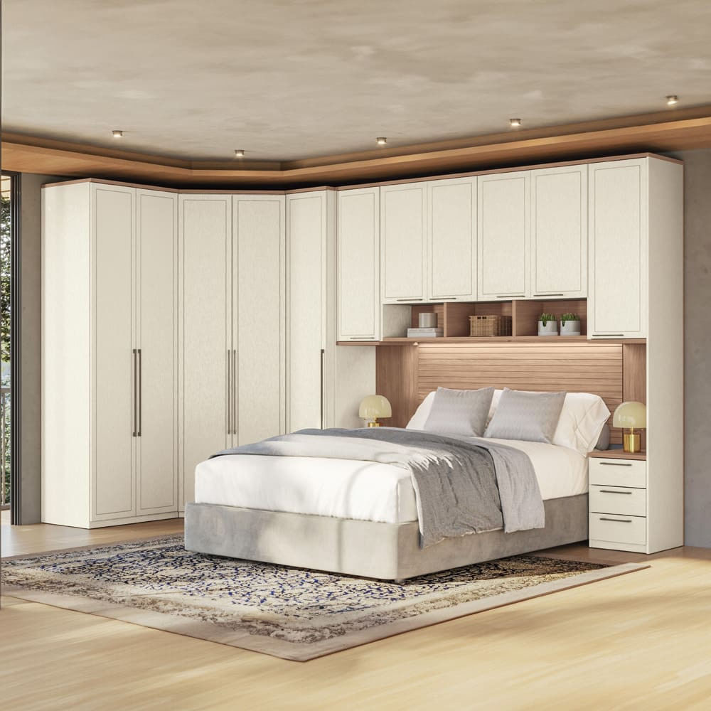 Guarda-roupa Modulado 166 Toledo 11 Portas e 12 Gavetas Casal com Closet 7 peças 195 cm largura Areia com Wood