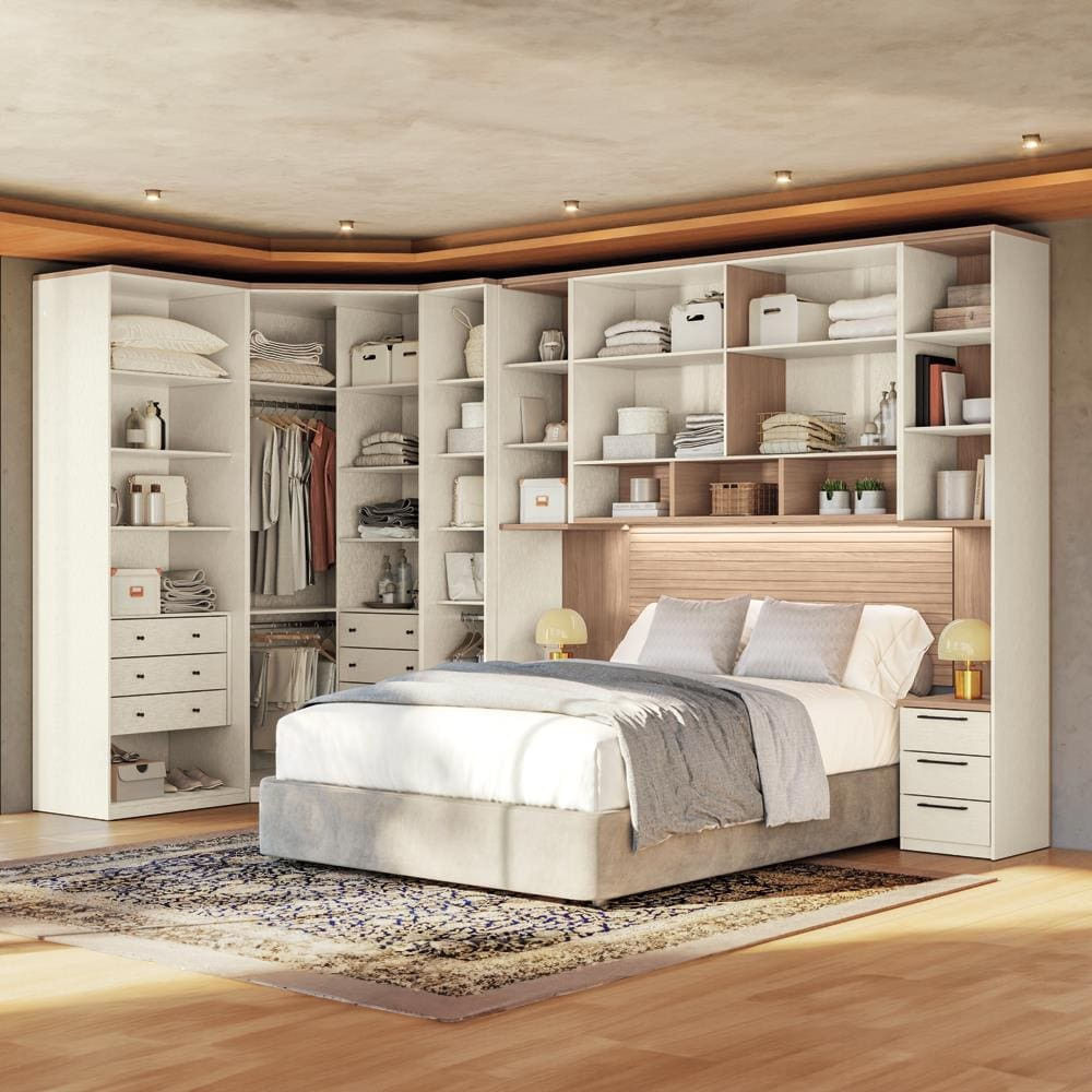Guarda-roupa Modulado 166 Toledo 11 Portas e 12 Gavetas Casal com Closet 7 peças 195 cm largura Areia com Wood