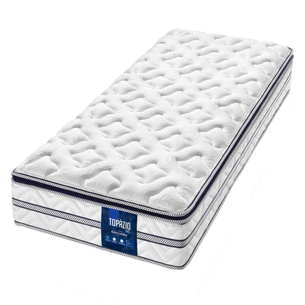 Cama Box Solteiro AmericanFlex Topázio Gel com Pillow Top e Molas Ensacadas 30x88x188 cm Branco