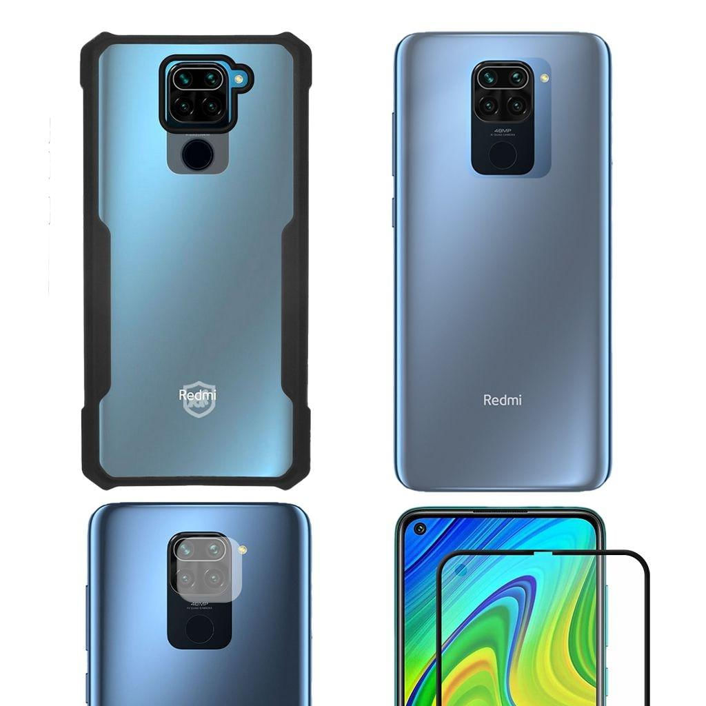 Película Defender Glass + Câmera + Nano Traseira + Capa Dual Shock X Para Redmi Note 9 - Gshield