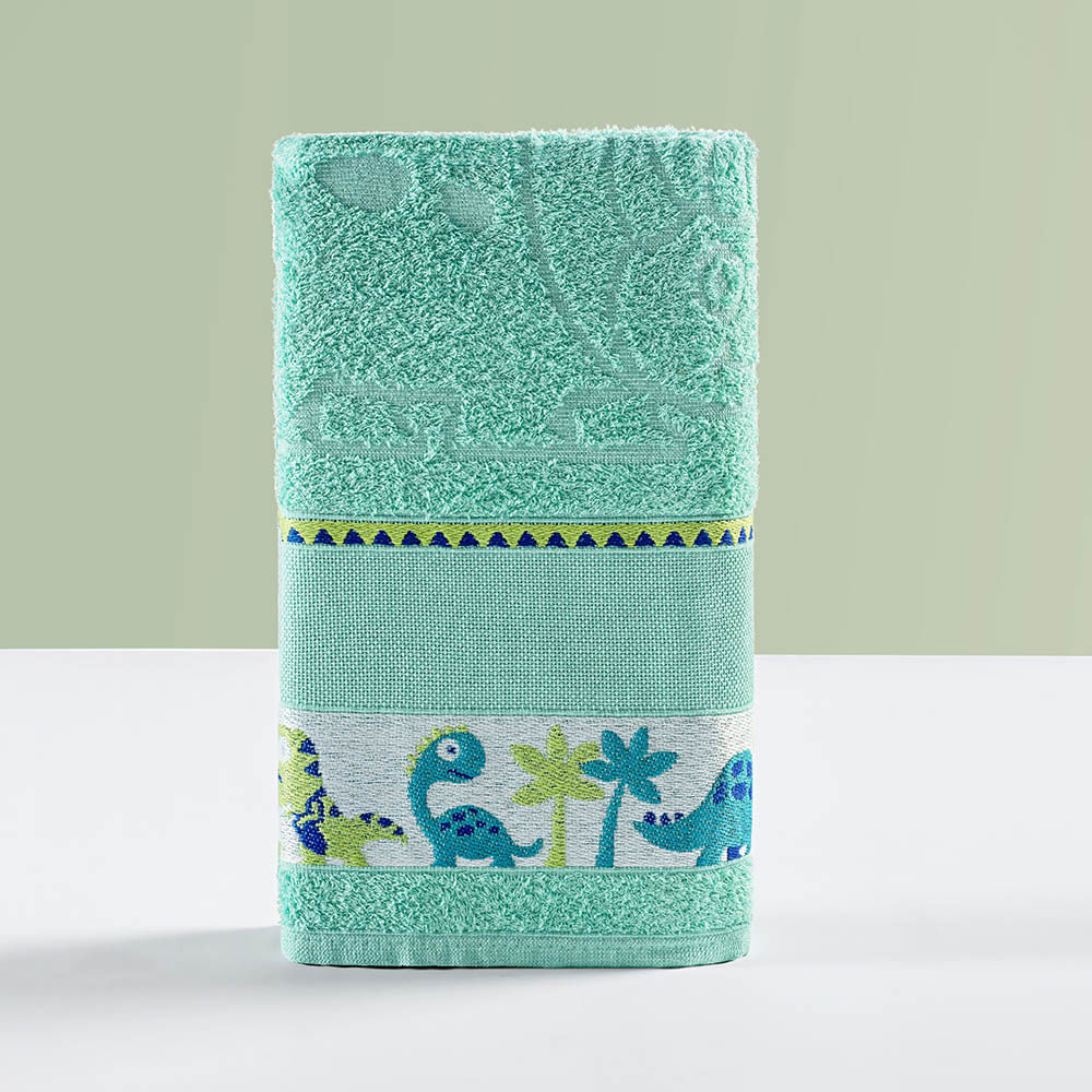 Toalha Infantil Happy World 1,15m x 75cm Tecido 100% Algodão Macio - Dinossauro Verde