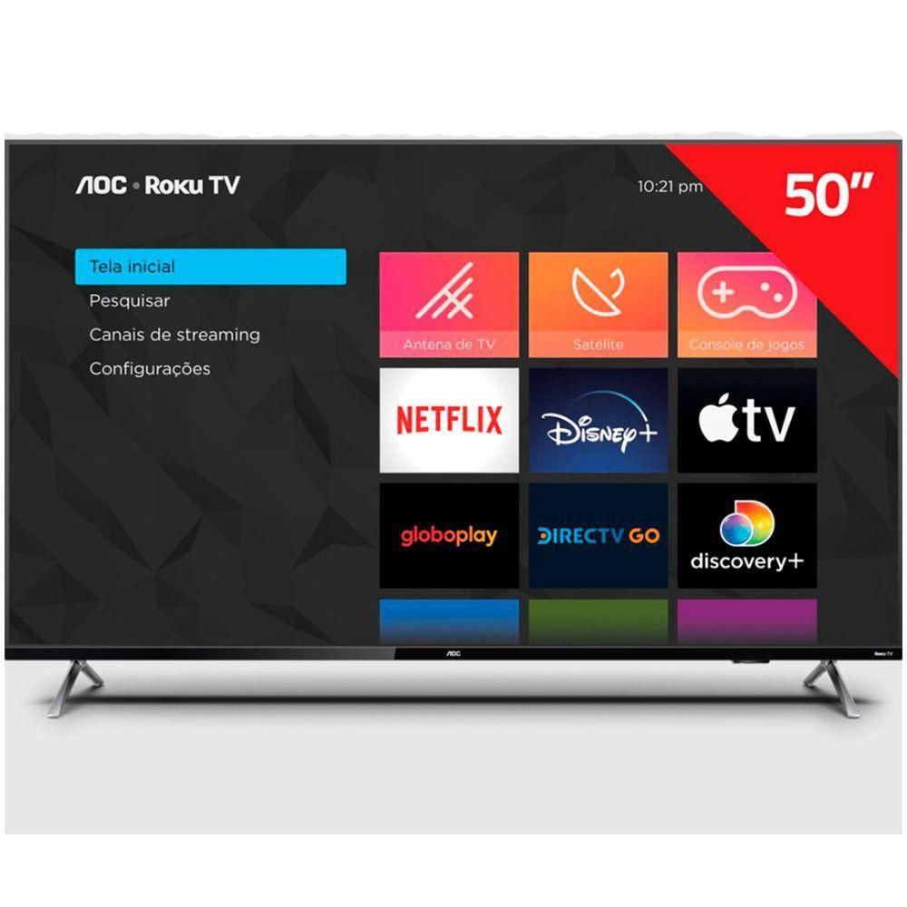 Smart TV Roku 50 Polegadas 50 Polegadas 4K 50U6125/78G Serie 6125 AOC Preto Bivolt