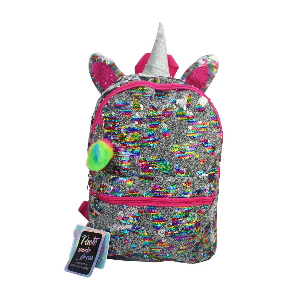 Mochila Estampa de Unicórnio com Paetês Clio Girls Ref.3099