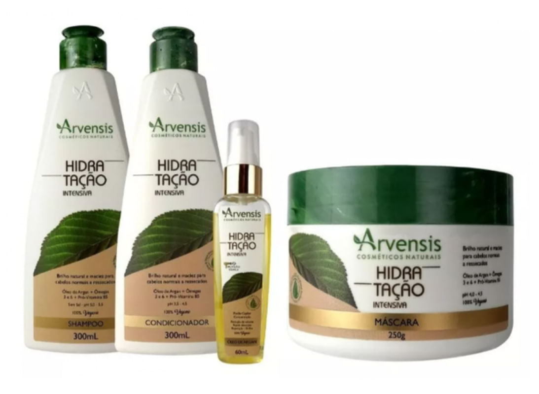 Kit Arvensis Hidratação Shampoo Condicionador Argan Mascara 250g