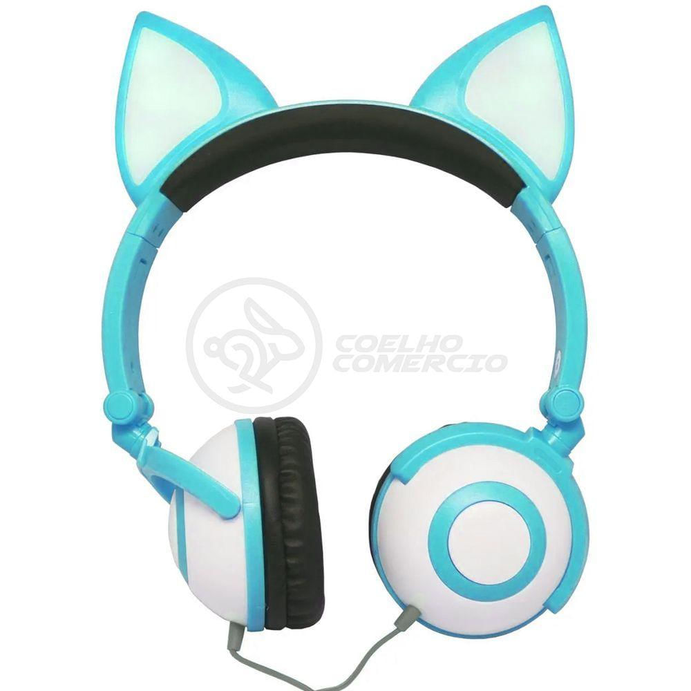 Fone De Ouvido Gatinho Fox Fio C/ Led Infantil Azul