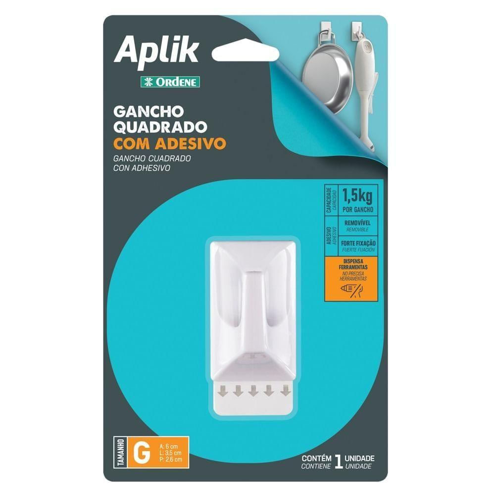 Gancho Adesivo Plástico Quadrado Grande Branco Aplik Ordene 1 Peça