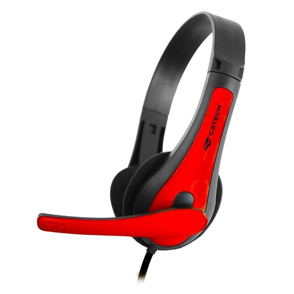 Fone Com Microfone C3 Tech Ph-30bk - Preto E Vermelho