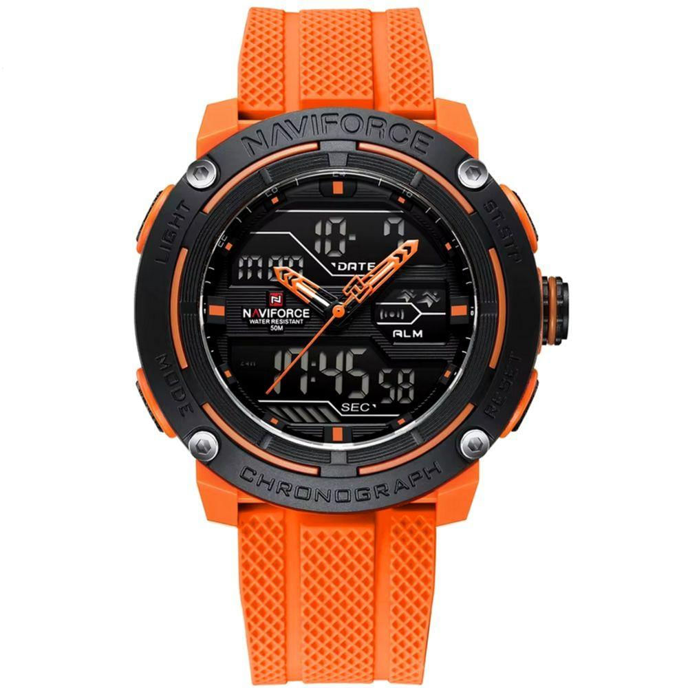 Relógio Esportivo Masculino Dupla Exibição De Quartzo Pulseira Silicone 5atm À Prova Da Água Laranja