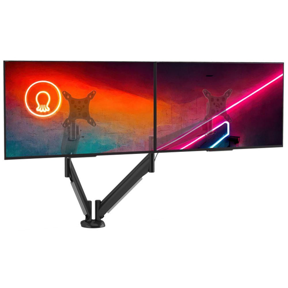 Suporte Para Monitor Até 28 Duplo Com Regulagem Contínua De Altura Octoo Clipway-m2 Base Prateado