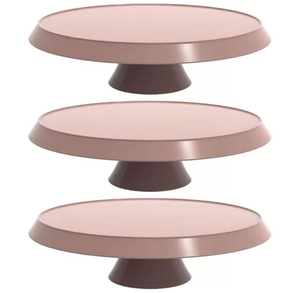 Kit 3 Bases Porta Bolos Tortas Doces 30cm Boleira com Pé Crippa Amêndoa