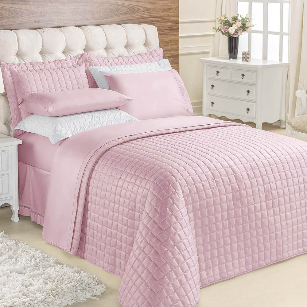 Kit Cobre Leito Colcha Veneza Queen 3 Peças Hipercal 180 Fios - Rose