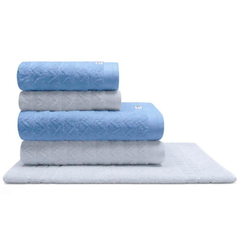 Jogo De Toalha Buettner Linea Nobre 100% Algodão Fio Penteado 5 Peças Azul Jeans E Branco