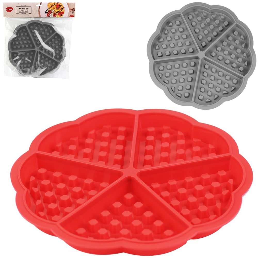 FORMA DE SILICONE REDONNDA PARA WAFFLES COM 5 CAVIDADES COLORS NA SOLAPA