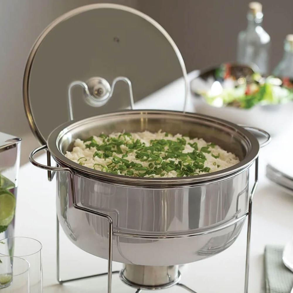 Rechaud Tramontina Redondo 4,3l Inox Tampa Vidro Fogareiro Banho Maria