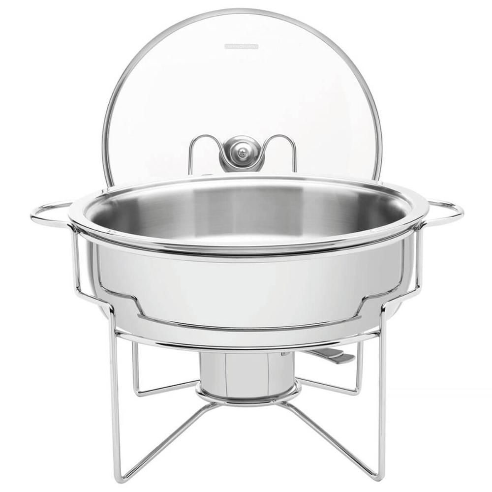 Rechaud Tramontina Redondo 4,3l Inox Tampa Vidro Fogareiro Banho Maria