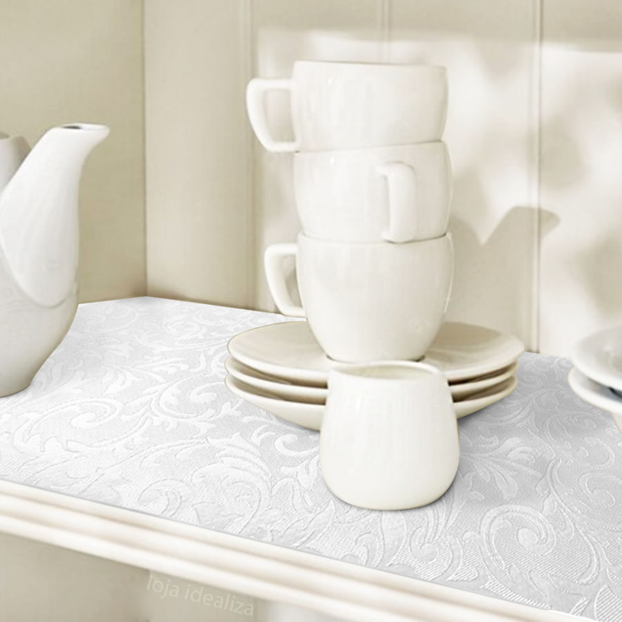 Forro Armário Gaveta Prateleira Arabesco Branco 8 MetroX45cm