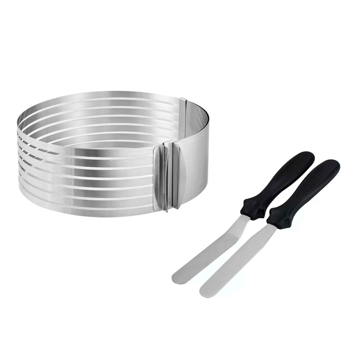 Cortador de Bolo Camadas Aro Inox e Espatulas Confeitar 3un