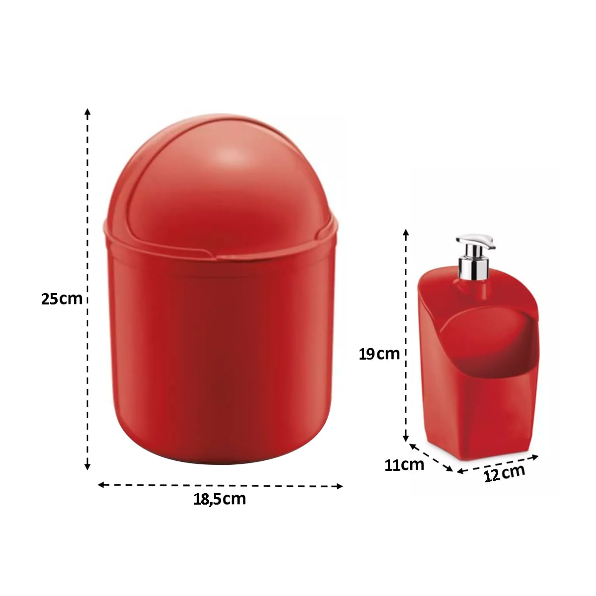 Kit Pia Cozinha Conjunto Organizador 2 Peças Multiuso Lixeira 4 Litros E Porta Detergente Dispenser UZ Utilidades Vermelho