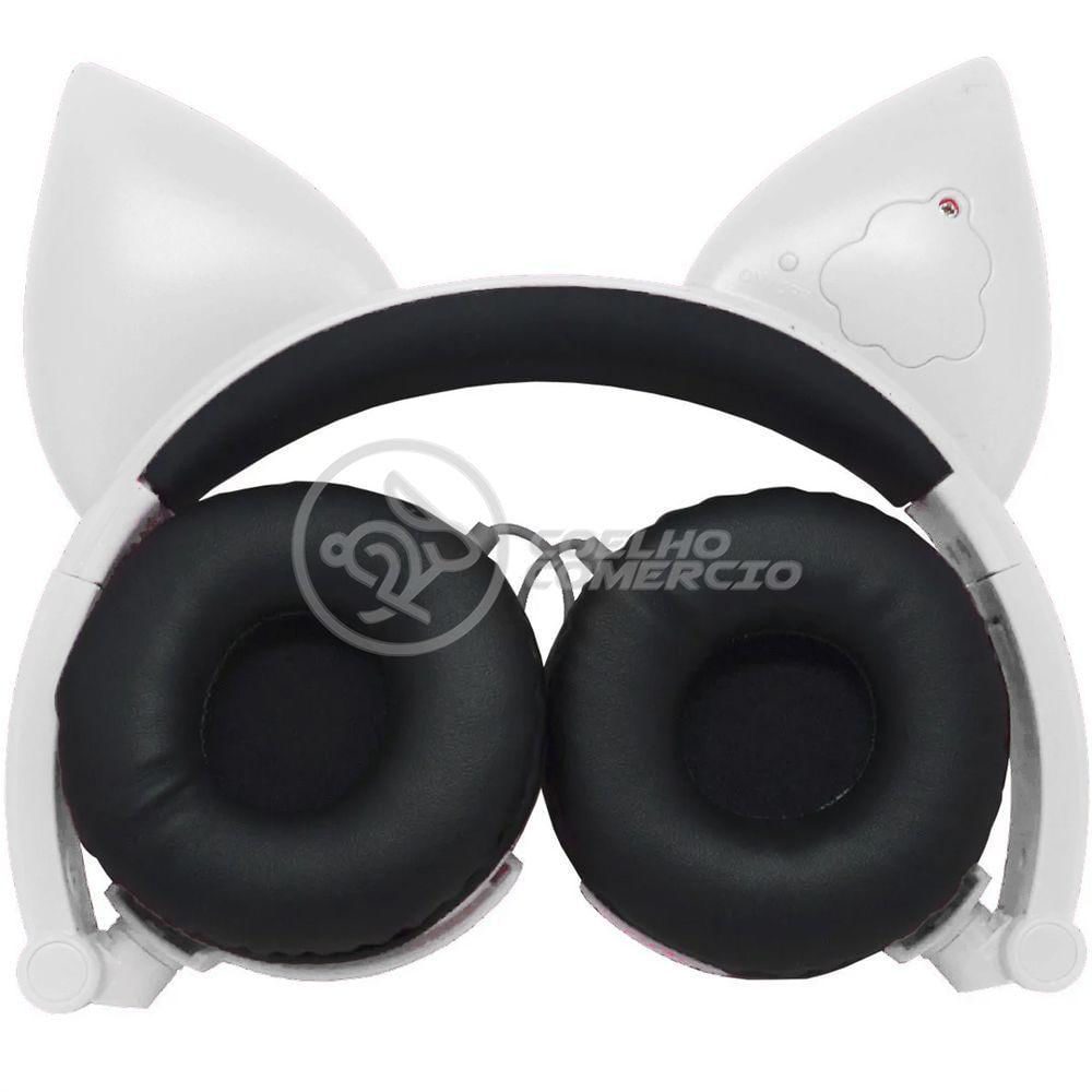 Fone De Ouvido Gatinho Fox Fio C/ Led Infantil Branco