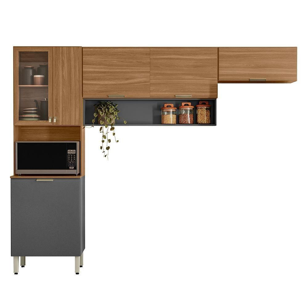 Cozinha Compacta Alba 6 Portas Amêndola Touch Grafito Prime Tx Demóbile