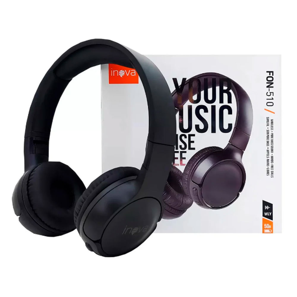 Fone de ouvido Headphone sem fio Preto MD-510 Inova