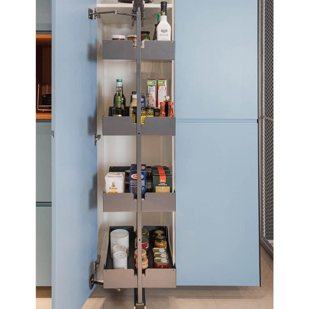 Coluna Deslizante Masutti Alta 152cm 4 Bandejas Ajustáveis Gaveteiro Organizador Cozinha Cinza
