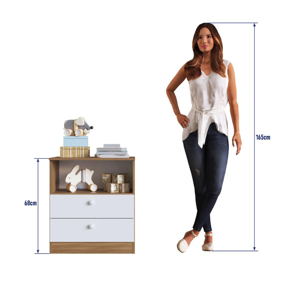 Cômoda Infantil com 2 Gavetas e Nicho Nogal com Branco