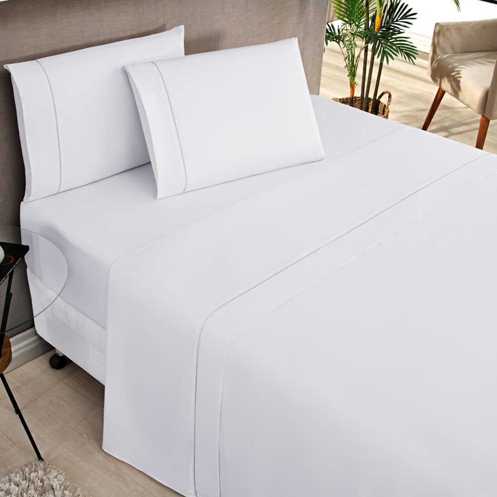 Jogo Cama Lençol Home Basic Queen 180 Fios c/ Ponto Palito 4 Peças - Branco