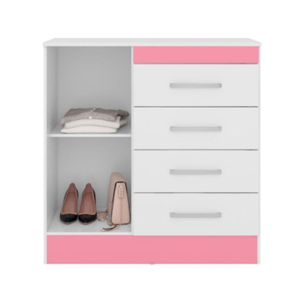 Cômoda Demobile 2 Portas E 4 Gavetas Montevideu Branco/Rosa