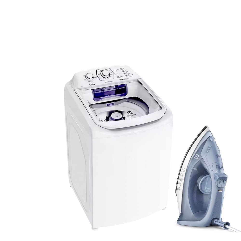 Lavadora de Roupas Electrolux LAC12 12kg com Cesto Inox e Dispenser Autolimpante + Ferro de passar a vapor Electrolux