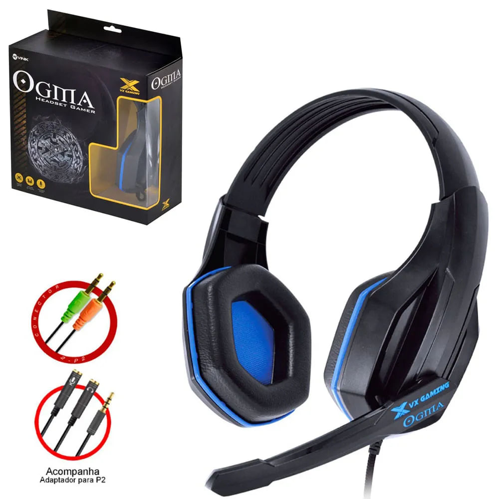 Fone De Ouvido Headset Gamer Ogma Preto/Azul Vinik