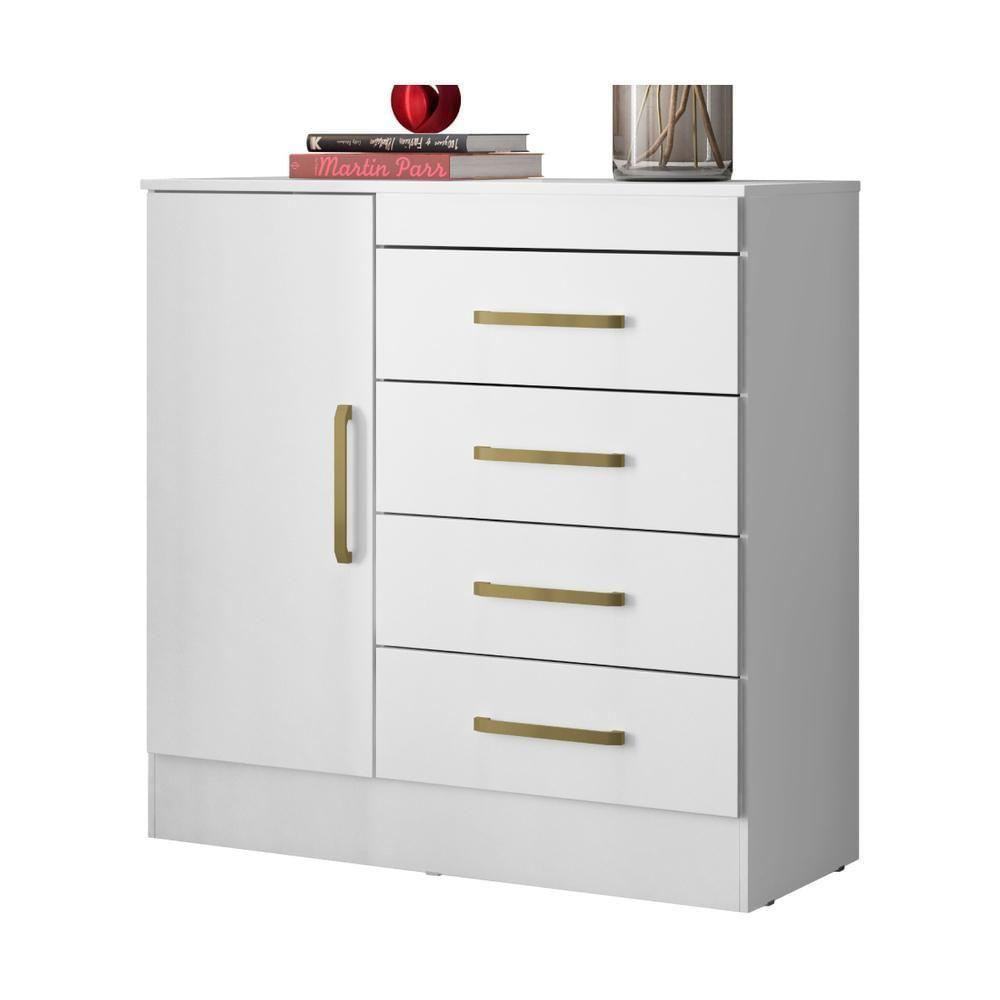 Cômoda Com 1 Porta e 4 Gavetas Cr40115 Branco