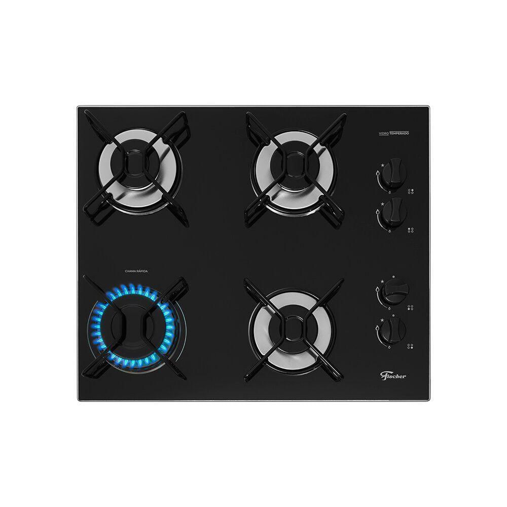 Cooktop A Gás 4 Bocas Fit Line Fischer Preto Bivolt