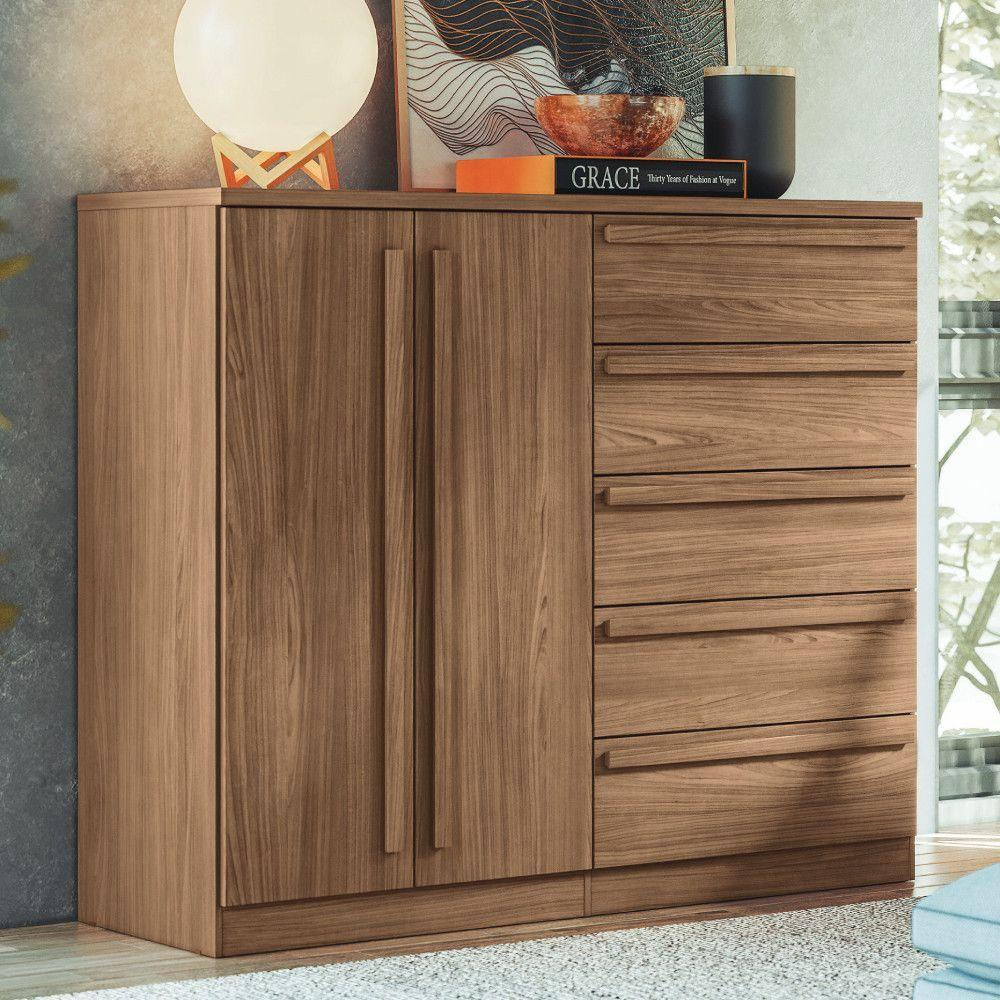 Cômoda 2 Portas E 5 Gavetas Málaga Gold Santos Andirá Jatoba