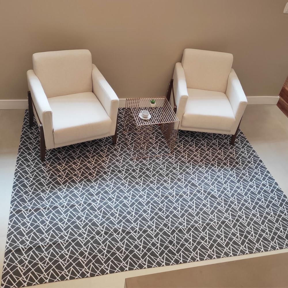 Tapete para Sala 200 x 250cm Antiderrapante Geométrico Cinza Claro Jacquard Branyl