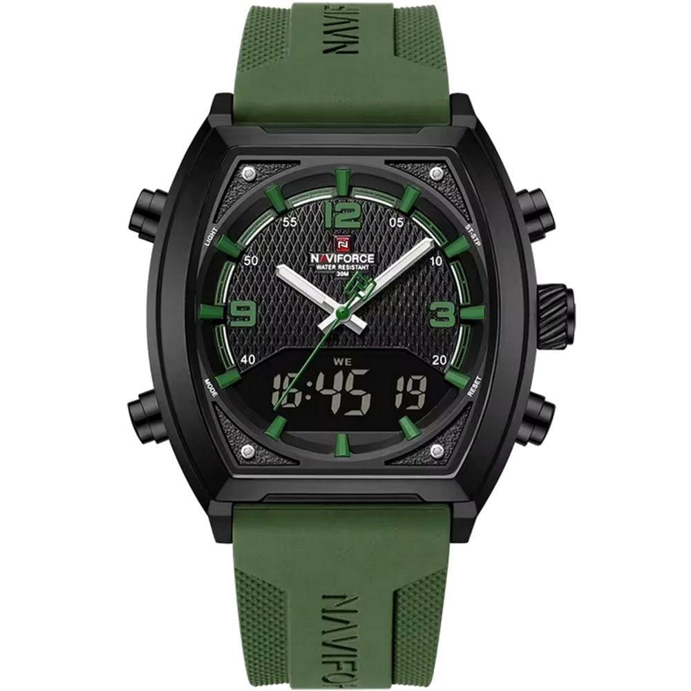 Relógio Digital Masculino Pulseira De Silicone Quartzo Tonneau Duplo Display Esportivo Verde Musgo