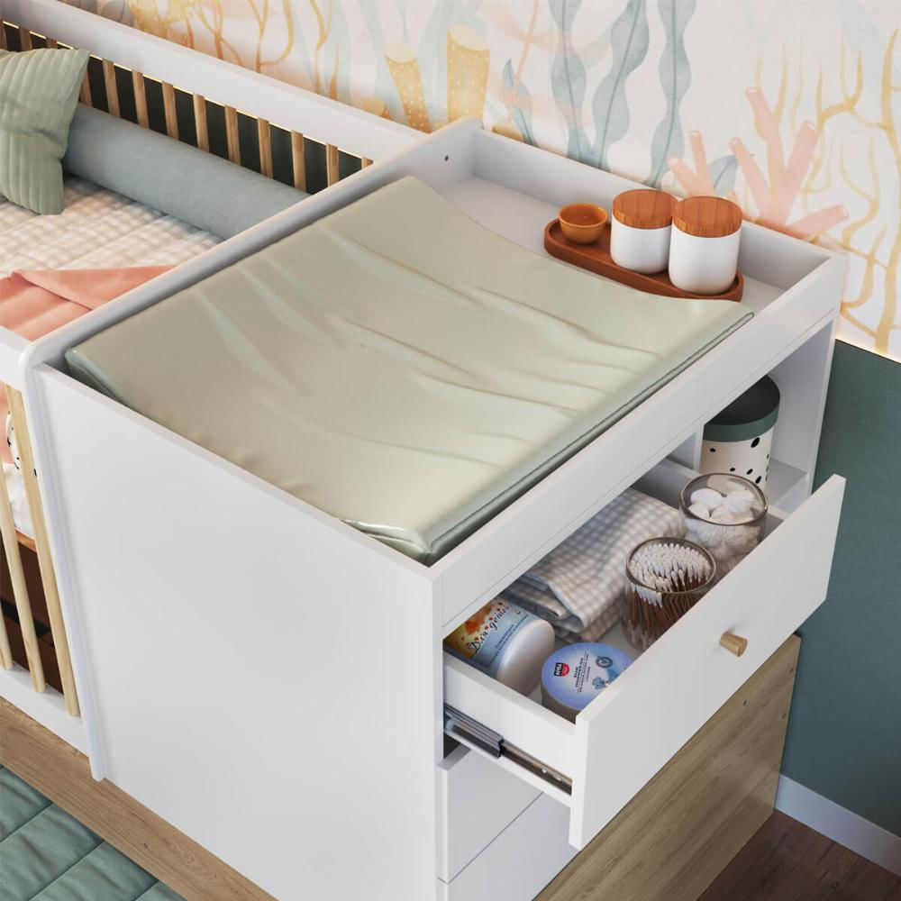 Berço Cama Multifuncional com Auxiliar Aveiro com Branco
