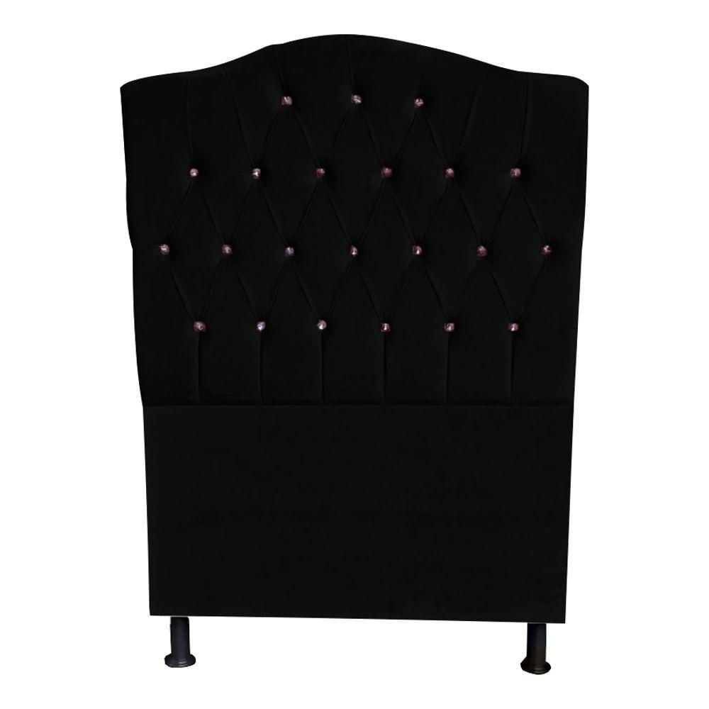 Cabeceira De Cama Box Princesa Solteiro 90 Cm Botão Strass Suede Preto Do Lar Móveis