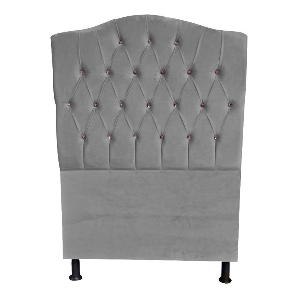 Cabeceira De Cama Box Princesa Solteiro 90 Cm Botão Strass Suede Prata Do Lar Móveis
