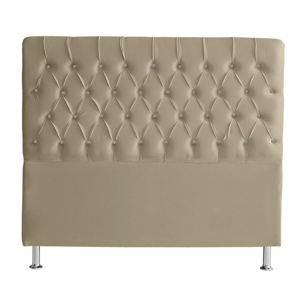 Cabeceira De Cama Box Paris Queen 160 Cm Botão Strass Suede Bege Do Lar Móveis