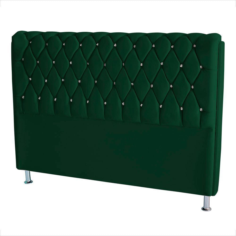 Cabeceira De Cama Box Londres King 195 Cm Suede Botão De Strass Verde Do Lar Móveis E Decoração