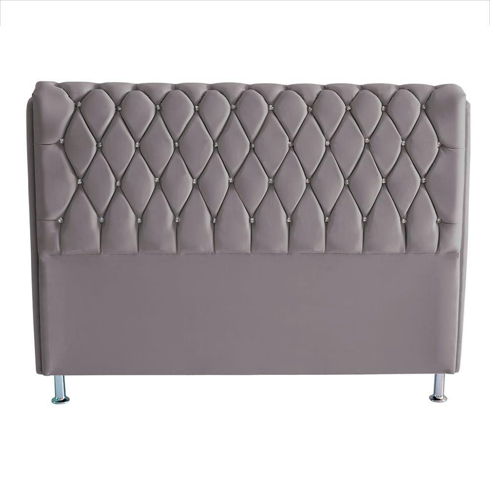 Cabeceira De Cama Box Londres Casal Queen 160 Cm Suede Botão De Strass Prata Do Lar Móveis E Decoração