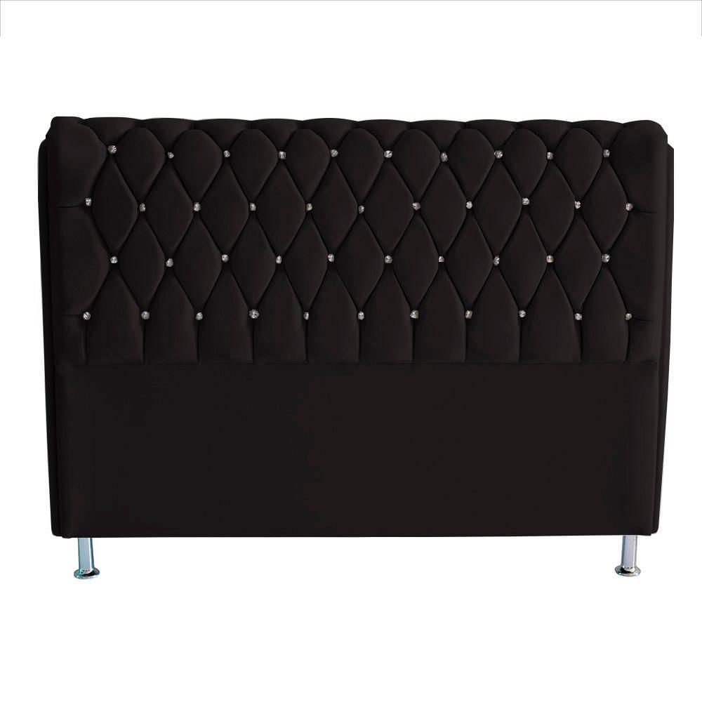 Cabeceira De Cama Box Jully Queen 160 Cm Botão Strass Suede Preto Do Lar Móveis
