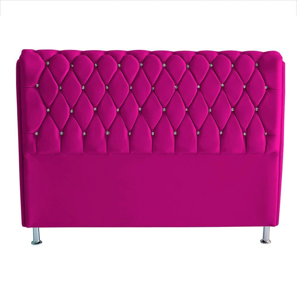 Cabeceira De Cama Box Jully Casal 140 Cm Botão Strass Suede Rosa Pink Do Lar Móveis