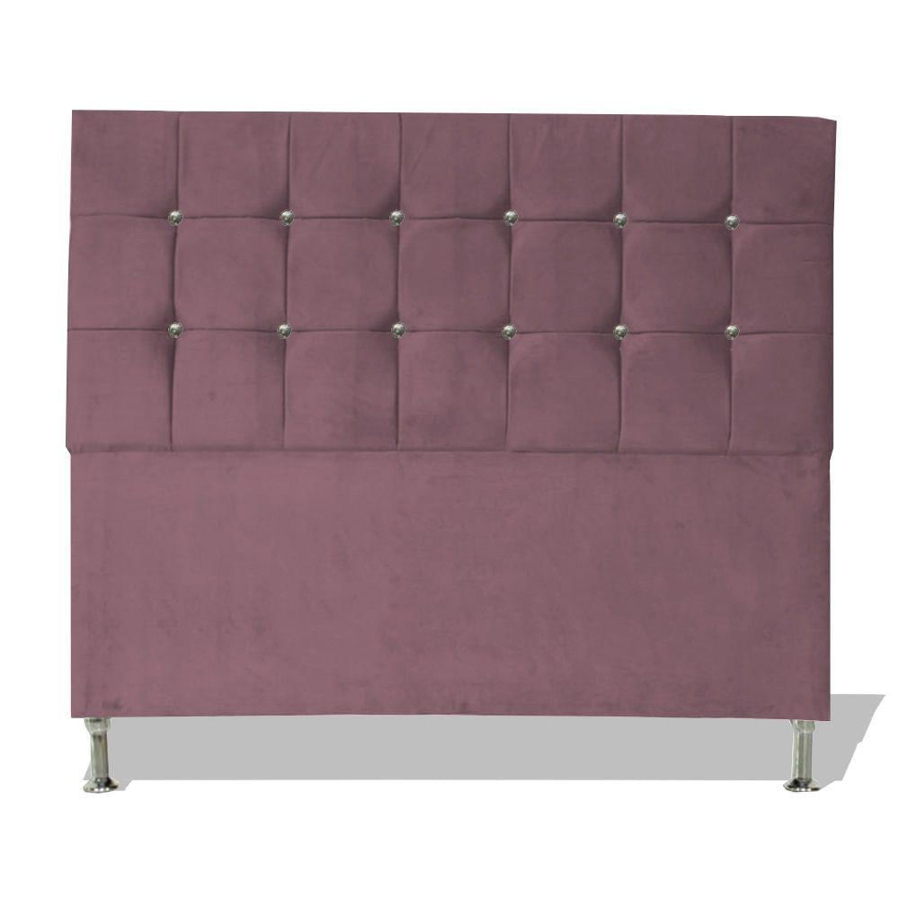 Cabeceira De Cama Box Cristal Queen 160 Cm Botão Strass Suede Rosê Do Lar Móveis