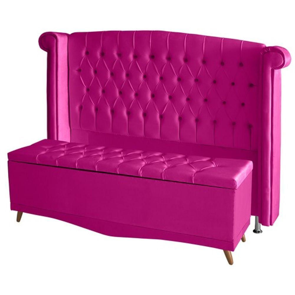 Kit De Quarto Cabeceira De Cama Box E Calçadeira Baú Toquio Casal Queen 160 Cm Suede Rosa Pink Do Lar Móveis E Decoração
