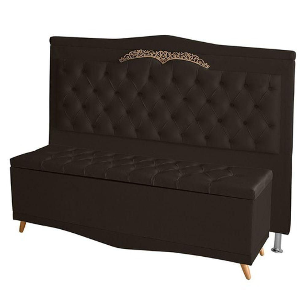 Kit De Cabeceira De Cama Box E Calçadeira Baú Barcelona King 195 Cm Retro Capitonê Suede Marrom Do Lar Móveis